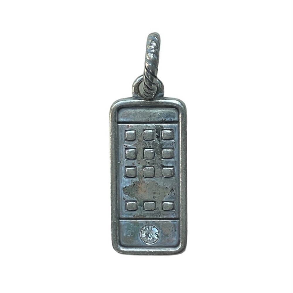 BRIGHTON Retired Hello Cell Phone Charm Silver Plated w/ Rhinestone